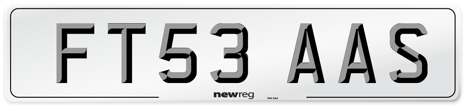 FT53 AAS Number Plate from New Reg
